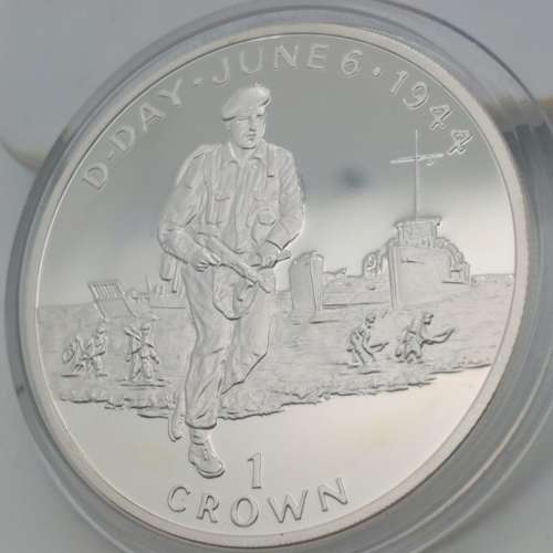 (1994)ISLE OF MAN 50th ANNIVERSARY OF D-DAY SILVER PROOF CROWN/0.925 Silver