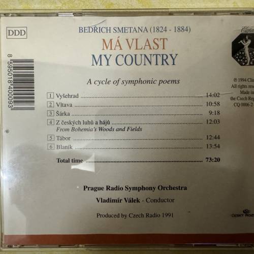 Bedrich Smetana: Ma Vlast (My Country) (6 Track Music CD total time 73:20)