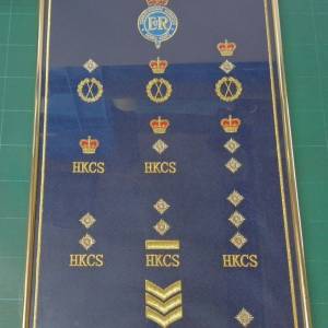 圖片展示香港懲教署（HKCS）各級肩章的布板，肩章上印有「ER」字樣（伊麗莎白女王的...