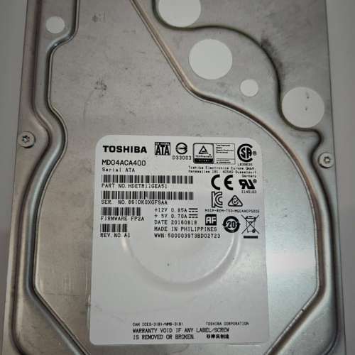 已使用 二手 硬碟 3.5" TOSHIBA 4TB HDD HD HARDDISK SATA 4TB 6Gb/s