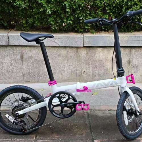 (白色配桃紅件客人自改) 2025 新款 JAVA X2 7速 油剎 16吋349鋁合金折叠車 送水架前...