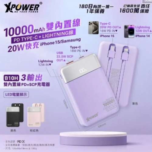 [Black] Xpower XP-B10H | L1 USB+Type-C+Lightning 10000mAh PowerBank