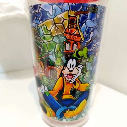 全新正版迪士尼樂園的高飛唐老鴨（Goofy）塑膠杯--飲管杯--雙層外殼／內殼保溫--鏍...