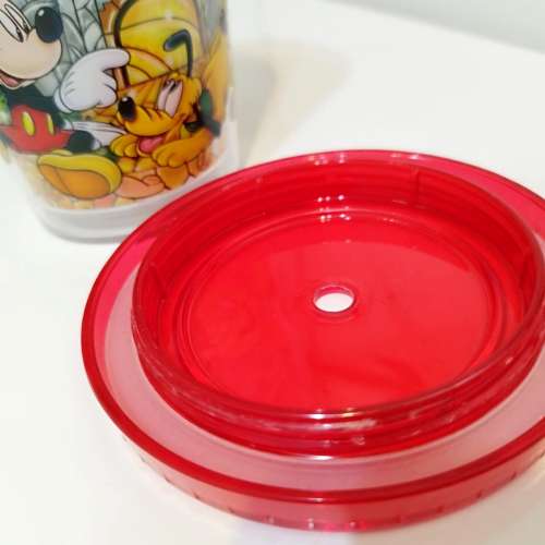 全新正版迪士尼樂園的高飛唐老鴨（Goofy）塑膠杯--飲管杯--雙層外殼／內殼保溫--鏍...