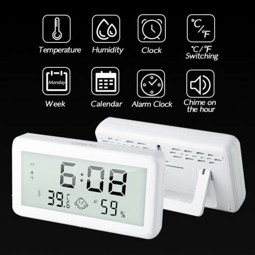 多功能座檯鐘｜鬧鐘｜濕度計｜溫度計｜跳字鐘｜時鐘｜掛牆鐘; 字體高1.2厘米闊1.8厘...