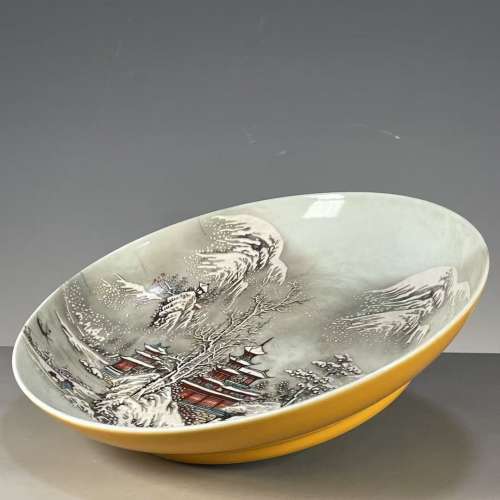 大清雍正年黃釉雪景圖賞盤