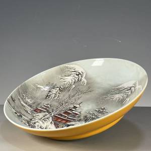 大清雍正年黃釉雪景圖賞盤