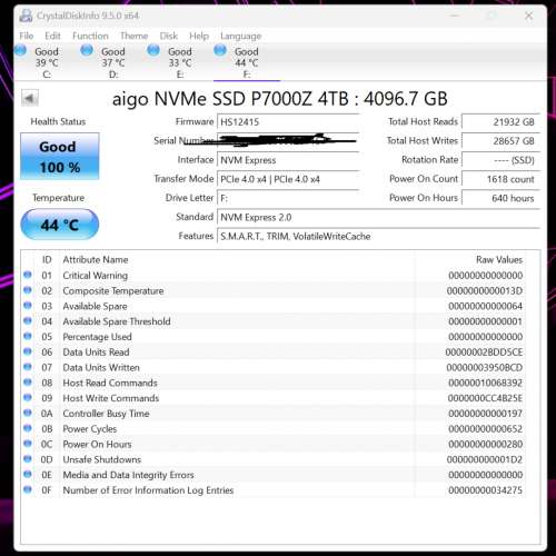 愛國者p7000z 4TB Pciex4 nvme TLC SSD（拼多多購買，香港無保，私保1個月）