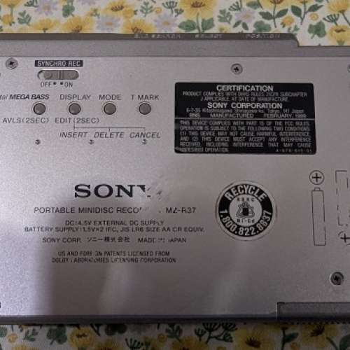 Sony / 索尼 MD Player MZ-R37 堅好聲 , (問題機,請注意內容)