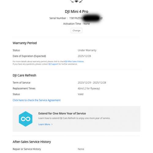 [觀塘實體店] 二手 DJI Mini4 Pro 淨機身+1電 (主機全新未開封) 行貨 + Care Refres...