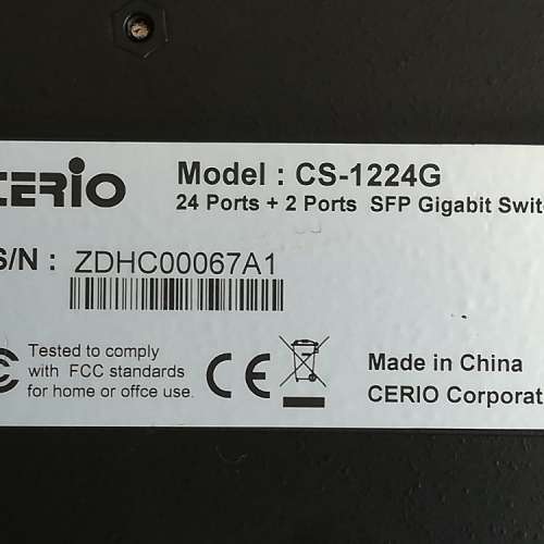 CERIO(智鼎) CS-1224G 24 Ports + 2 Ports SFP Gigabit Switches 85% New