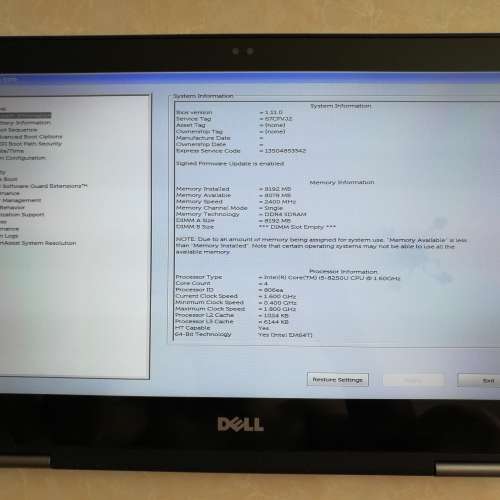 Dell Inspiron P69G/14.1”LED/i5-8250U 1.80GHz/8GB DDR4 RAM/480GB SATA SSD/93%New