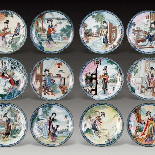 景德鎮首批陶瓷美術家趙惠民手繪限量燒制瓷盤  紅樓夢十二金釵 -- 李紈 及 巧姐