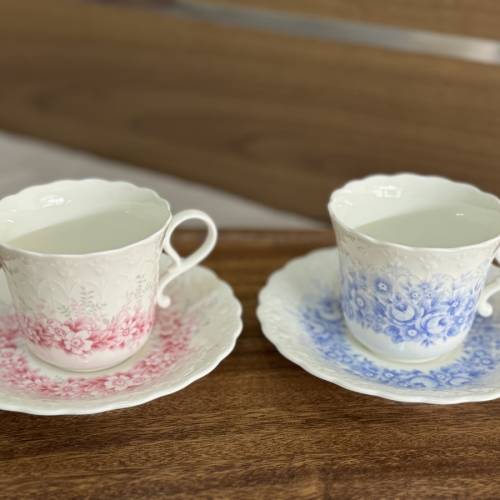 日本製  Narumi  鳴海浮雕Lace 清花情侶咖啡杯  (有盒)