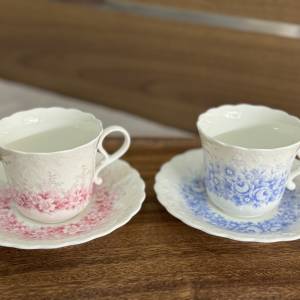 日本製  Narumi  鳴海浮雕Lace 清花情侶咖啡杯  (有盒)