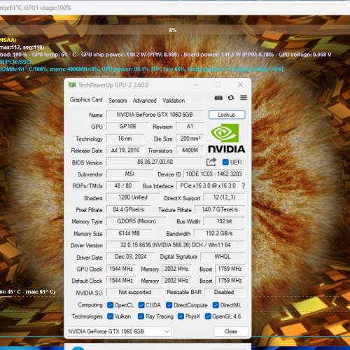 MSI GTX 1060 6G 顯卡
