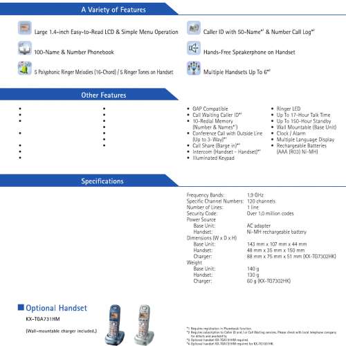 Pansonic KX-TG7301HK 室內子母無線電話