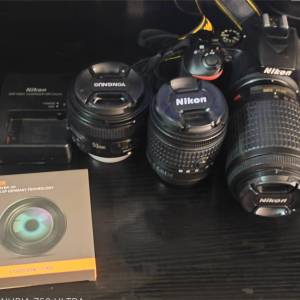 Nikon D3500 相機套裝，3鏡頭，充電器，腳架