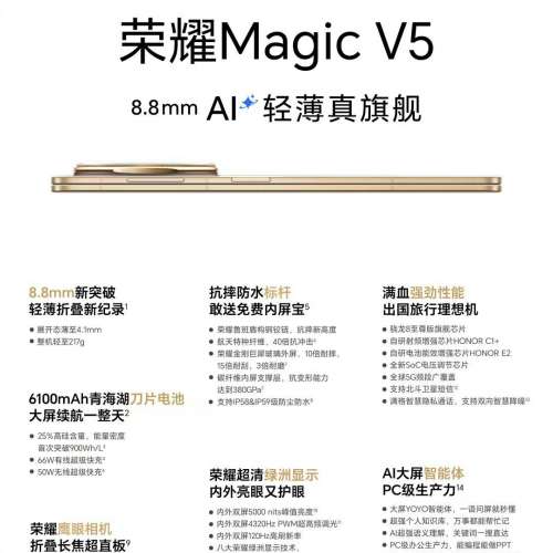 (少量現貨）全新🆕 榮耀 Honor Magic V5 12/16+256/512GB/1TB 8.8mm輕薄長續航 582...