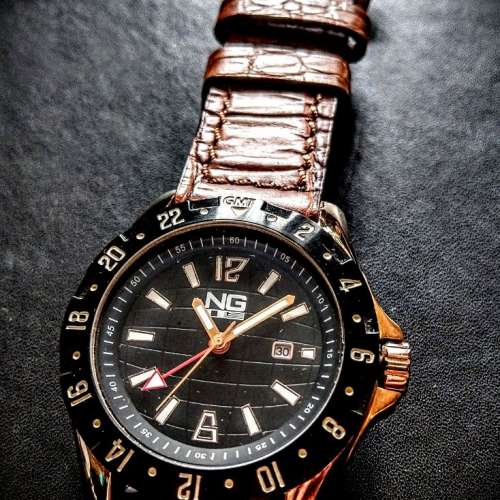 全新意大利 Narciso Greco NG 特式設計GMT玫瑰金色男装腕錶