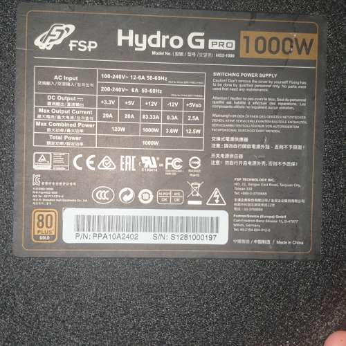 FSP Hydro G Pro 1000W 電源供應器 火牛