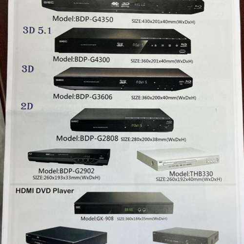 GIEC杰科5款Blu-Ray DVD 2D及3D藍光播放機 +多煤體網絡播放功能