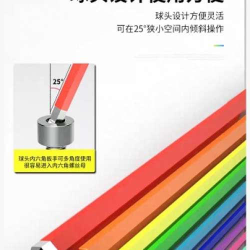 100%全新S2高速合金鋼內六角扳手,中長款球頭9件盒裝(公制). 更高硬度更耐磨損,不易...