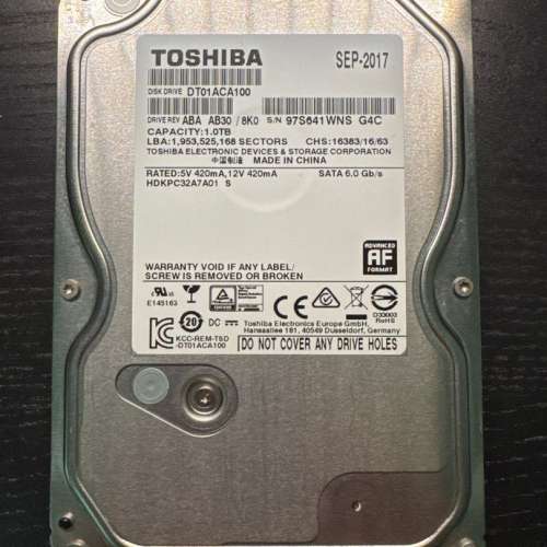Toshiba DT01ACA100 1TB 硬碟