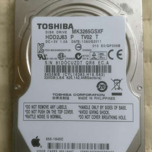 MacBook Pro 2011 拆機 upgrade 出來Toshiba 320GB 2.5 硬碟 + Hynix DDR3 4GB RAM...