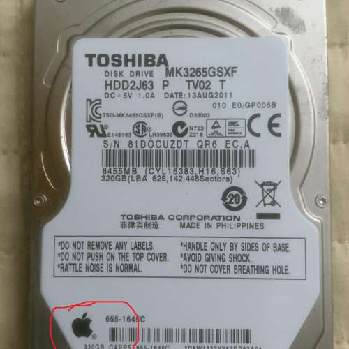 MacBook Pro 2011 拆機 upgrade 出來Toshiba 320GB 2.5 硬碟 + Hynix DDR3 4GB RAM...