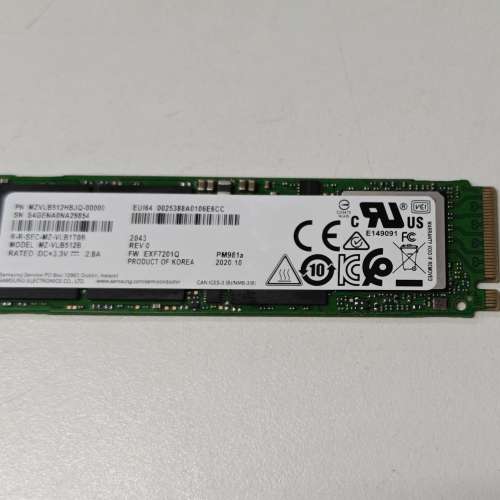 Samsung 三星 PM981a M.2 2280 NVMe SSD 512GB (MZVLB512HBJQ)