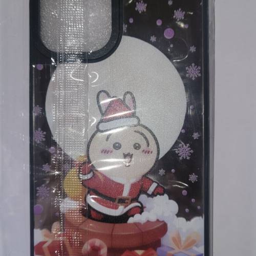 iPhone 13專用手機殼，黑膠邊鏡面背景加卡通聖誕主題圖案