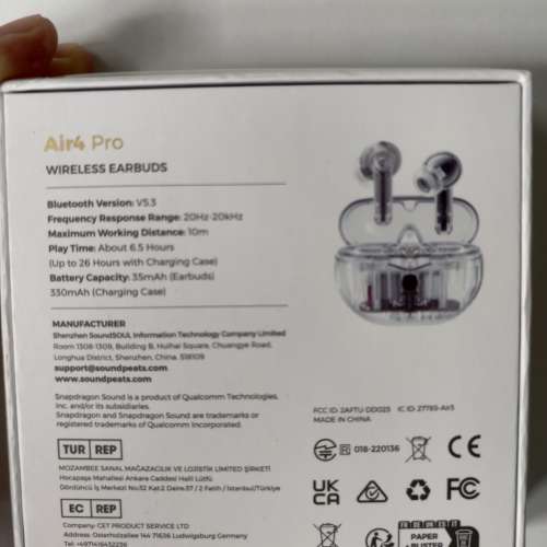 99%new Soundpeats Air4 pro 透明版（全套齊件有盒）