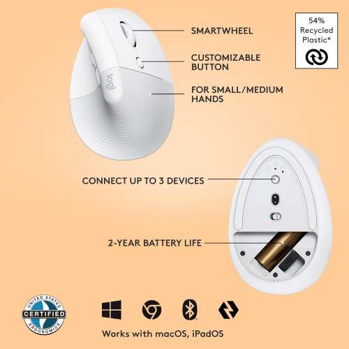 Logitech Lift Vertical Ergonomic Wireless Mouse 羅技人體工學垂直滑鼠,全新原裝水...