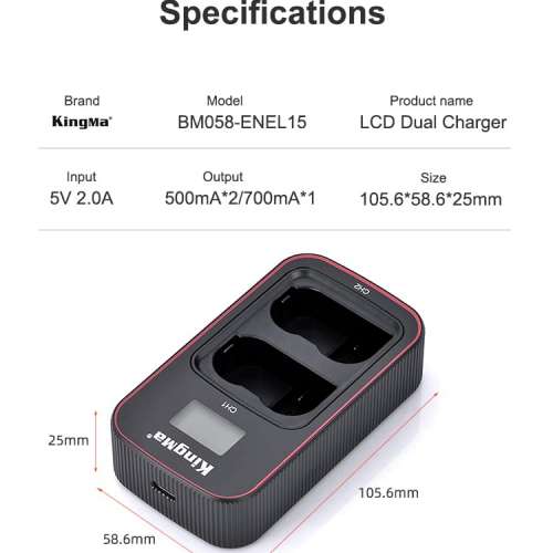 KINGMA EN-EL15 Fully Decoded Lithium-Ion Battery Pack With BM058 USB-C