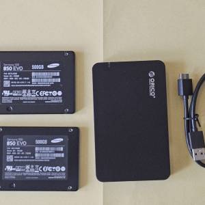 兩隻 2.5吋 500G SAMSUNG 850EVO SSD + ORICO 外置硬碟盒