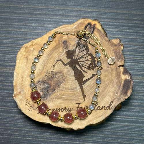 (不設面交)草莓晶+灰月亮石設計款手鏈 Strawberry Quartz + Labradorite Styled Br...