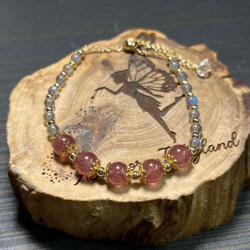 (不設面交)草莓晶+灰月亮石設計款手鏈 Strawberry Quartz + Labradorite Styled Br...