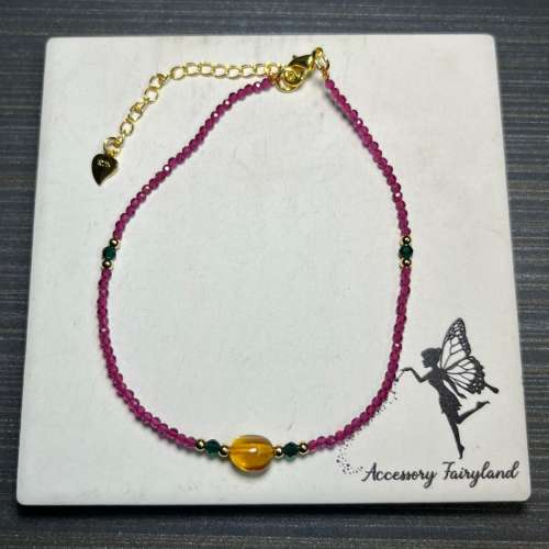 (不設面交)切面石榴石+蜜蠟腳鏈 Garnet + Amber Anklet