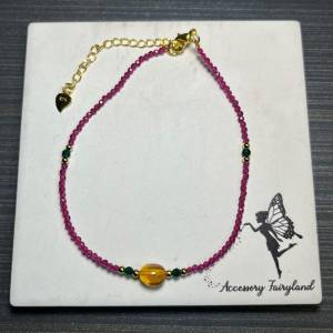 (不設面交)切面石榴石+蜜蠟腳鏈 Garnet + Amber Anklet