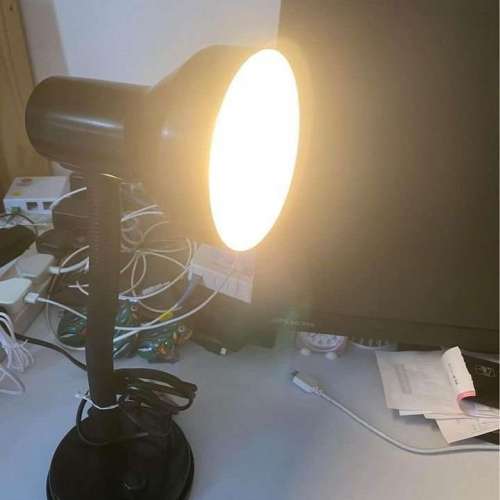 The desk lamp has an adjustable angle.