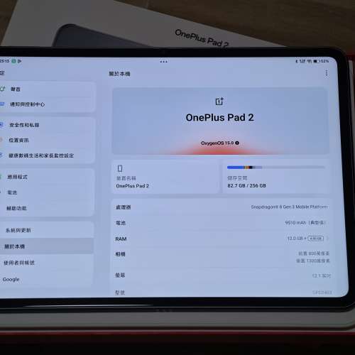 OnePlus Pad 2 灰色 12GB+256GB 國際版 95%新
