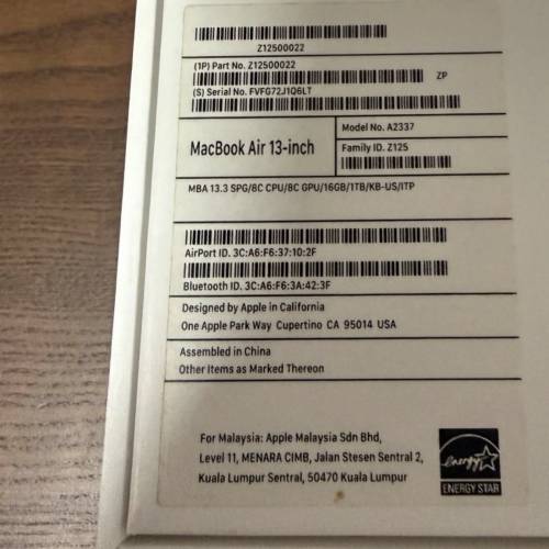 Apple Macbook air m1 16gb ram 1tb ssd high spec like new