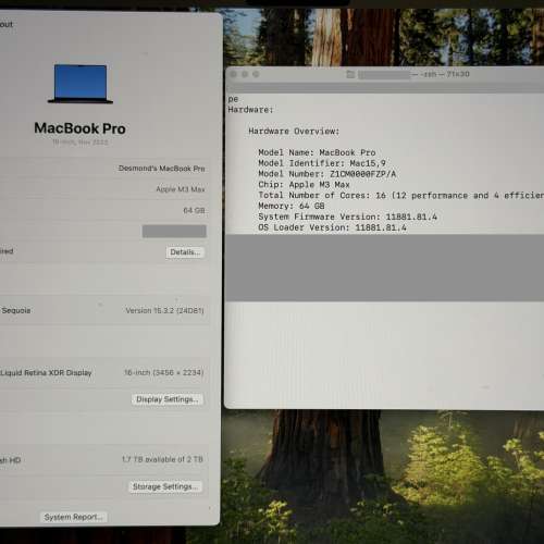 超新淨高配MacBook Pro 16-inch M3 Max 16 Core CPU 40 Core GPU 64GB Ram 2TB SSD