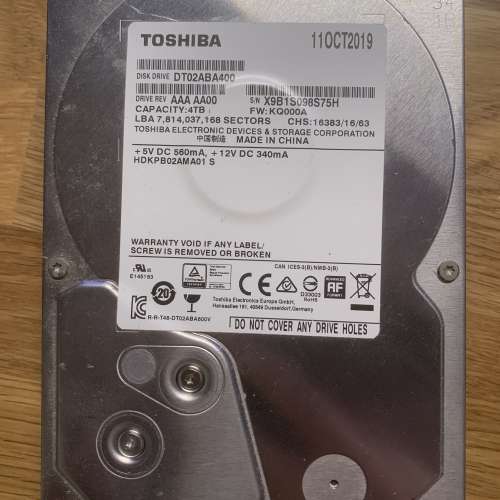 Toshiba DT02ABA400 4TB HDD
