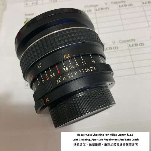 Repair Cost Checking For Milda  28mm f/2.8 Lens Cleaning, Aperture Repairment