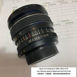 Repair Cost Checking For Milda  28mm f/2.8 Lens Cleaning, Aperture Repairment