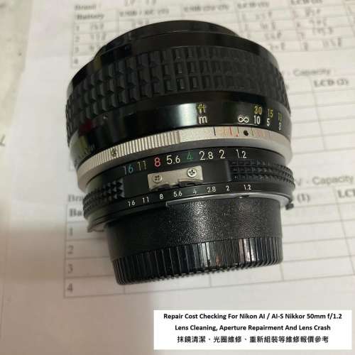Repair Cost Checking For Nikon AI / AI-S Nikkor 50mm f/1.2 Lens Cleaning