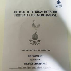（請帶價PM)Tottenham Hotspur 全隊球員簽名球衣 2025/2026