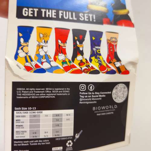 ‼️睇下文‼️sonic shadow socks ⭐️尺寸睇包裝背面⭐️ 超音鼠 音速小子襪